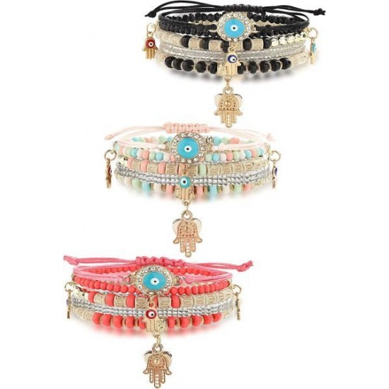 3 Sets Bohemian Beaded Bracelets Set For Women Men Multilayer Hamsa Hand Evil Eye Charms Stretch Stackable Bracelet 3 Sets Bohemian Beaded Bracelets Set For Women Men Multilayer Hamsa Hand Evil Eye Charms Stretch Stackable Bracelet